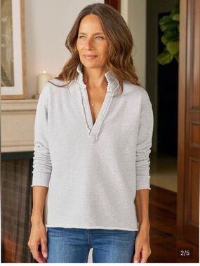 Frank & Eileen Patrick Popover Henley Sweatshirt Gray Size S Raw Hem Triple Flee